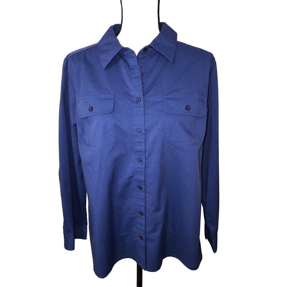 Denim & Co Womens Size S Top Button Front Long Sleeve Top Pocket Blue Tunic